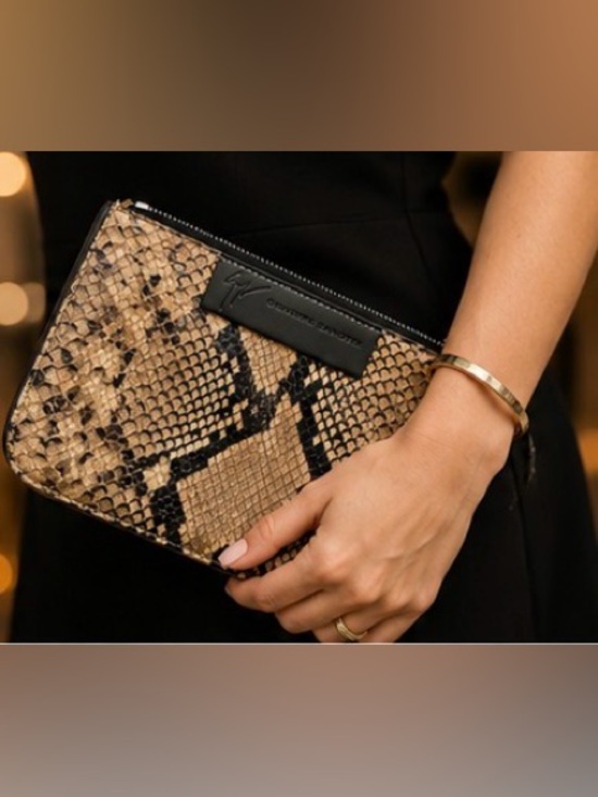 Giuseppe Zanotti Handbags - Giuseppe Zanotti Snakeskin Exotic Print Leather Pouch Clutch with Dustbag
